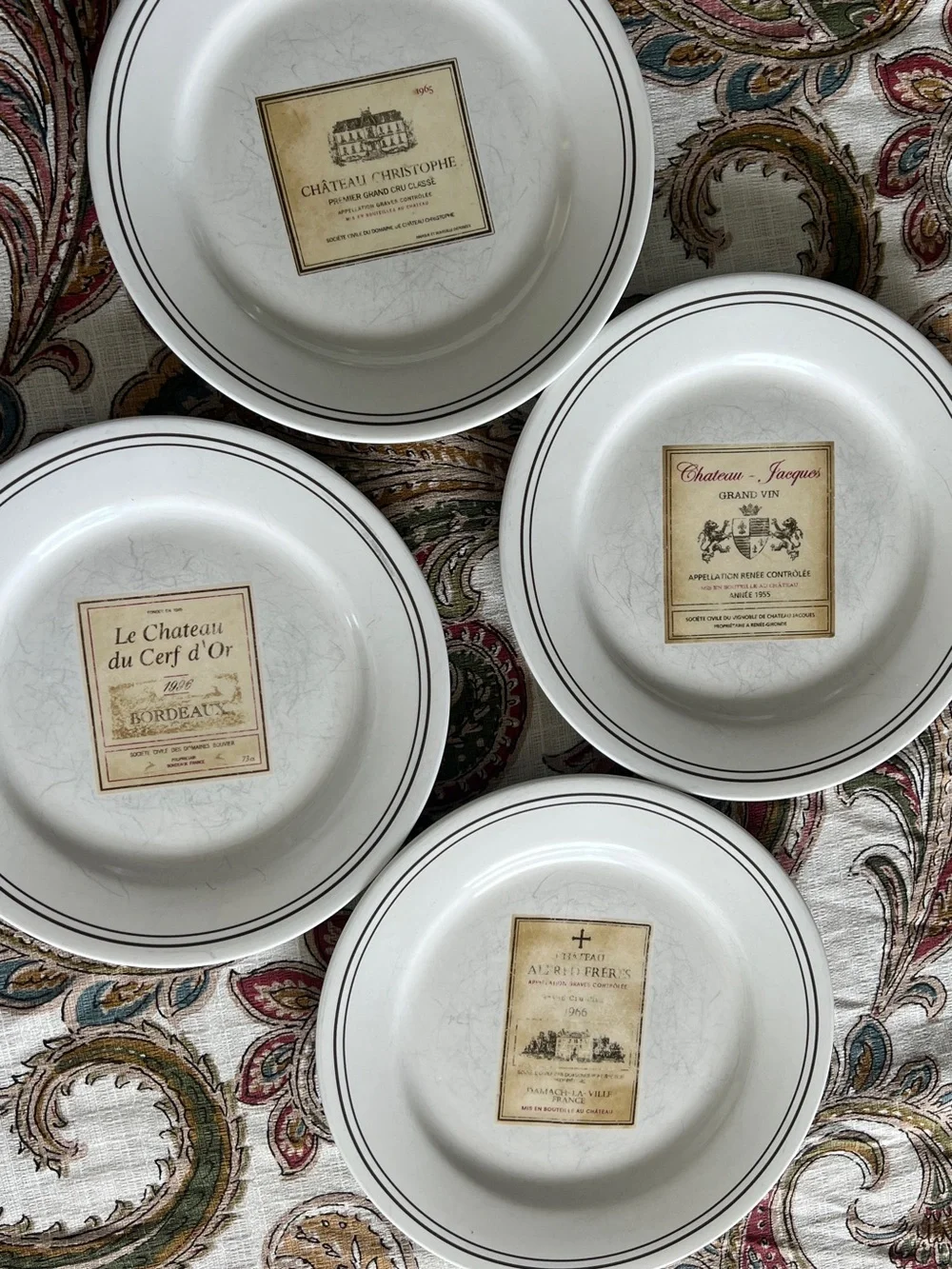 Restoration Hardware Vins de Grenoble French Cheese and Wine Plates Set of 4